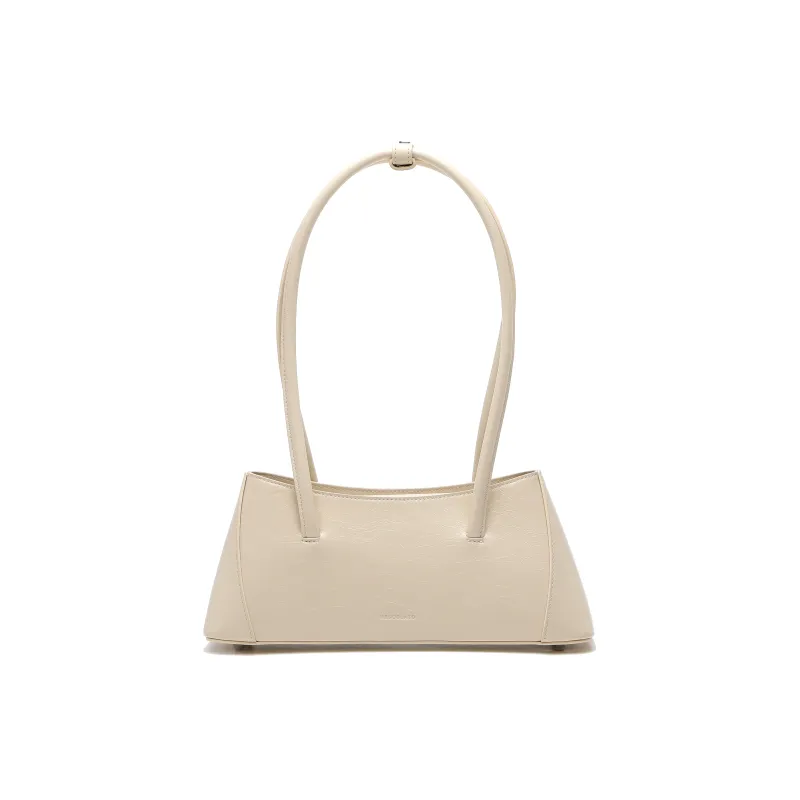 MESCOLATO Top Grain Cow Leather One Shoulder Shoulder Bag Medium Size Women's Ecru/Classic Black-0