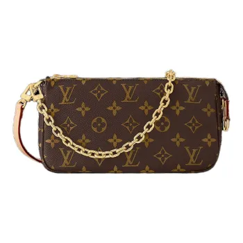 LOUIS VUITTON Coated Canvas Cow Leather Patchwork Trim Handbag Shoulder Bag Women's Brown
