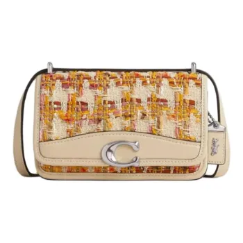 COACH Bandit Tweed Shoulder Bag Crossbody Bag Small Size Women's Silver & Neutral Multicolor