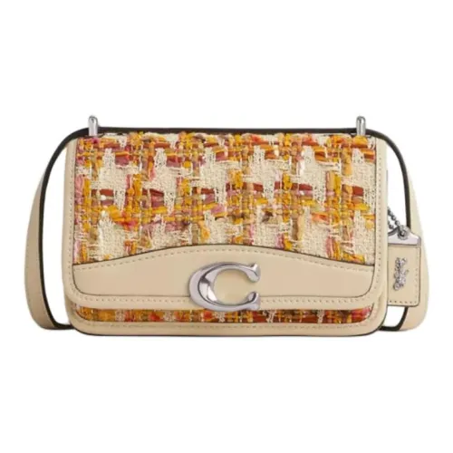 COACH Bandit Tweed Shoulder Bag Crossbody Bag Small Size Women's Silver & Neutral Multicolor