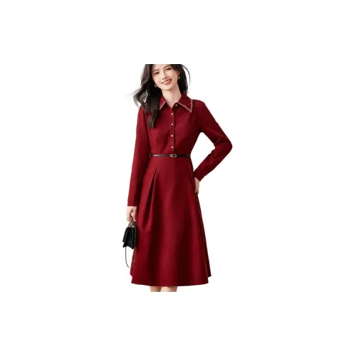 Like the age of water Long-Sleeved Dresses Women's Red