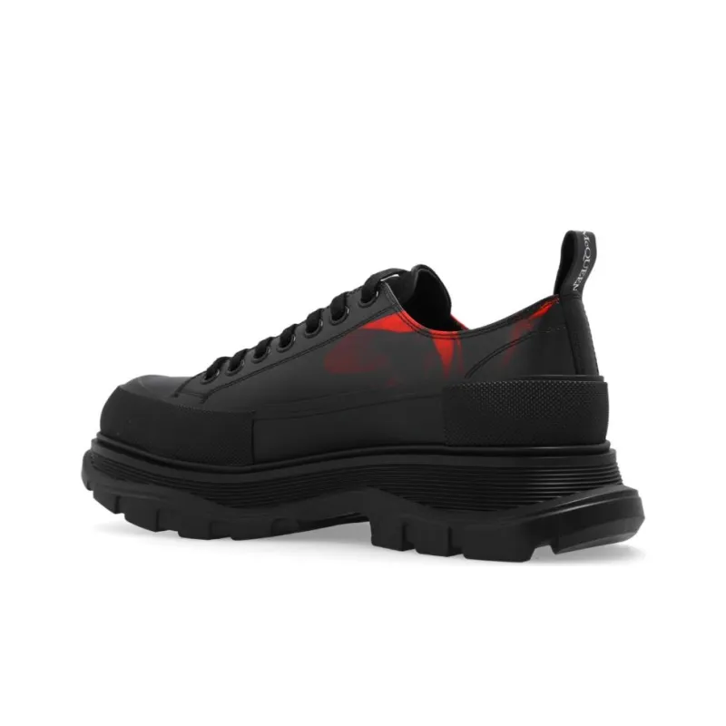 Alexander McQueen Tread Slick Lace Up Sneakers 'Black Red'-2