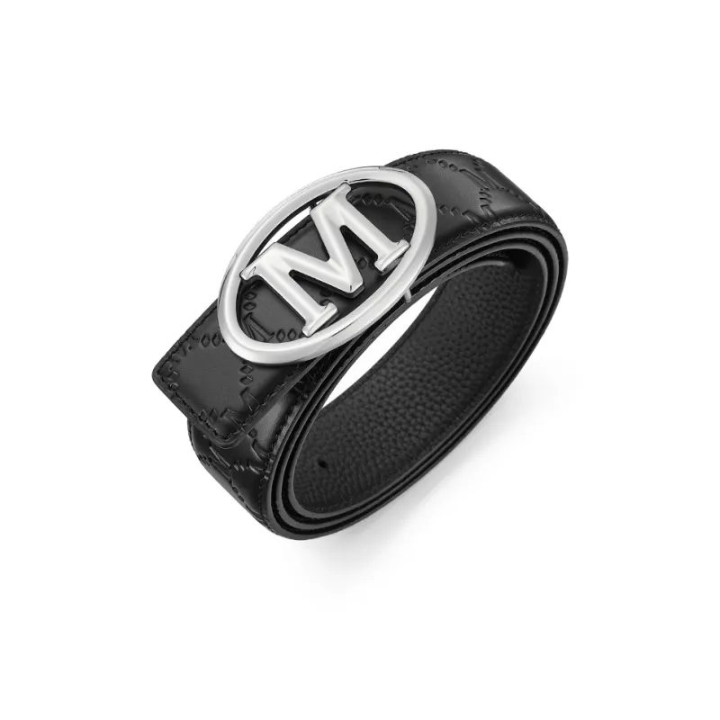 FAIRWHALE Brand Cut Out Logo Plate Buckle M Pattern Genuine Leather Belt Top Grain Cow Leather Belt Men's Width 3.5CM-3