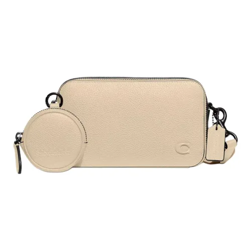 COACH Charter Soft Polished Pebbled Leather Shoulder Bag, Crossbody Bag Small Size Men's Ivory