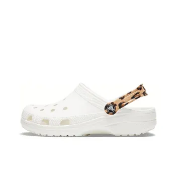 Crocs Classic Clog Beach Sandals Leopard Print White