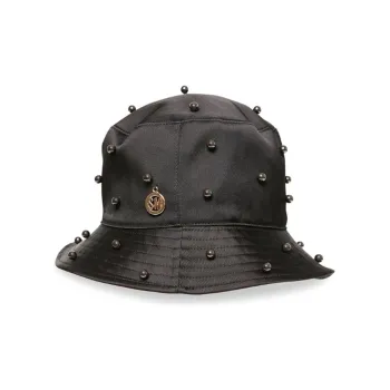 STEVE MADDEN Satin Pearl Bucket Hats Men's Black