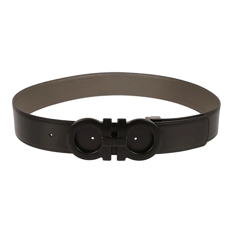 FERRAGAMO Badge Logo, Plate Buckle Leather Belts Unisex Black-0