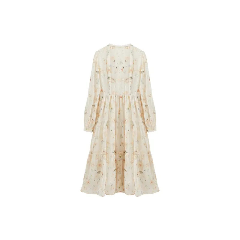 XIANGYING Long Sleeved Dress Women's Yellow-1