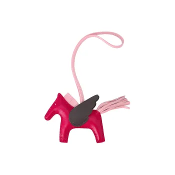 HERMES Leather Pendants Unisex Rose Red & Cherry Blossom Pink & Ebony