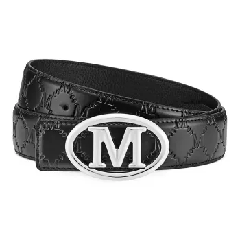 FAIRWHALE Brand Cut Out Logo Plate Buckle M Pattern Genuine Leather Belt Top Grain Cow Leather Belt Men's Width 3.5CM