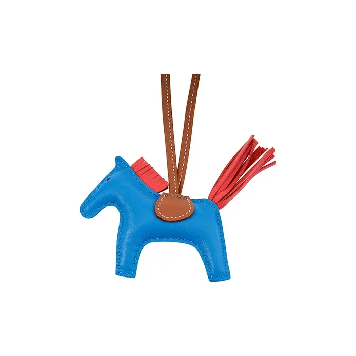 HERMES Sheepskin Pendants Unisex Small Size Charm, Blue-2