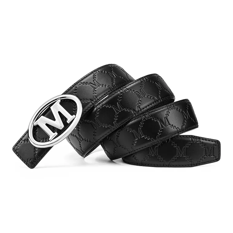 FAIRWHALE Brand Cut Out Logo Plate Buckle M Pattern Genuine Leather Belt Top Grain Cow Leather Belt Men's Width 3.5CM-2