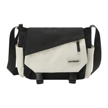 SEM/R Nylon Messenger Bag Shoulder Bag Crossbody Bag Medium Size Unisex Black Tone/Ecru/Black