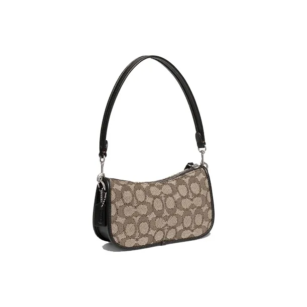 COACH All White Rabbit Collaboration Swinger Cow Leather With Fabric Shoulder Bag Women's Khaki & Black-1