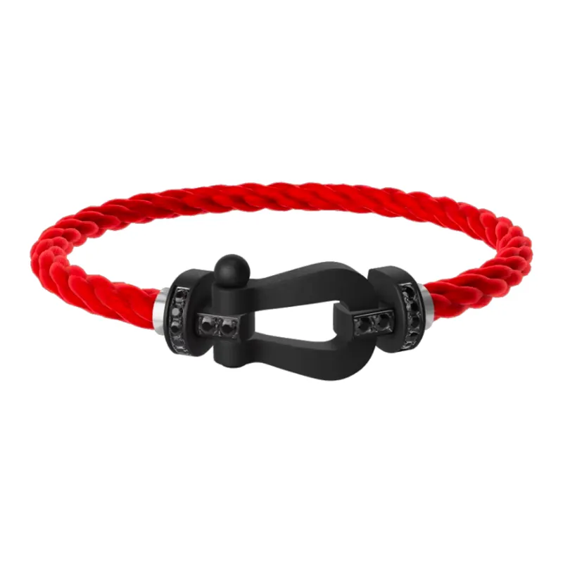 FRED Titanium Diamond Stainless Steel Cable Bracelets Unisex Red/Black-0