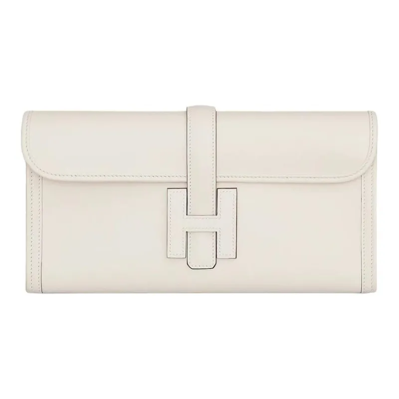 HERMES Jige Swift Calfskin Clutch Women's M4 Gris Pale Cream Gray-0