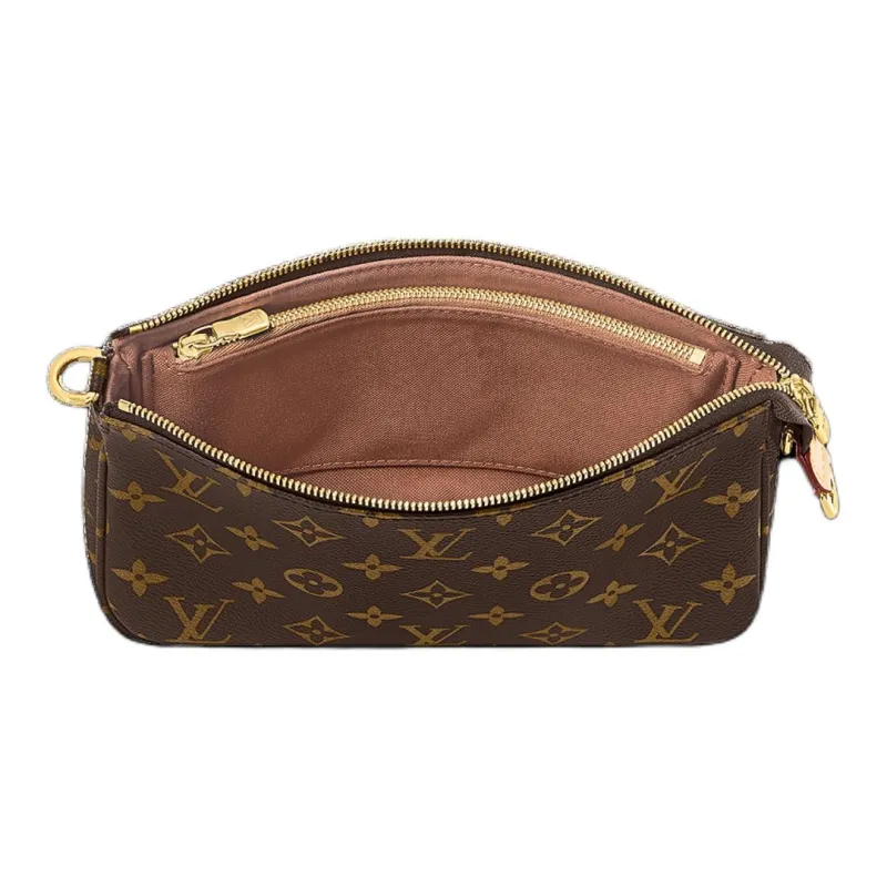 LOUIS VUITTON Coated Canvas Cow Leather Patchwork Trim Handbag Shoulder Bag Women's Brown-3