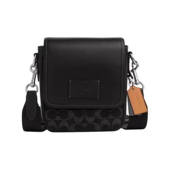 COACH Denim With Smooth Calfskin Shoulder Bag Crossbody Bag Mini Unisex Silver & Black