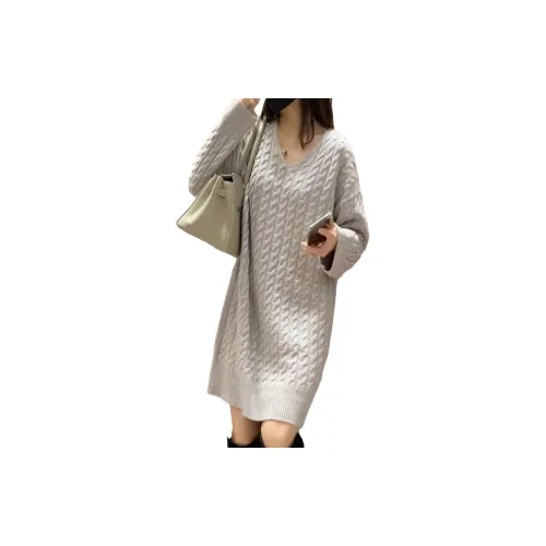 Mapping Long-Sleeved Dresses Women's Cream Gray