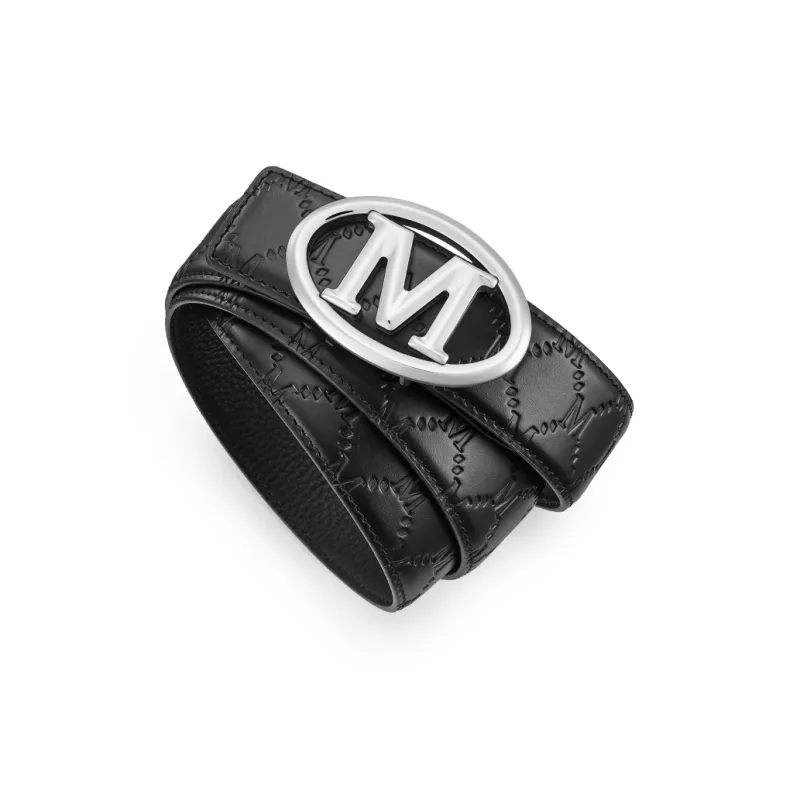 FAIRWHALE Brand Cut Out Logo Plate Buckle M Pattern Genuine Leather Belt Top Grain Cow Leather Belt Men's Width 3.5CM-4