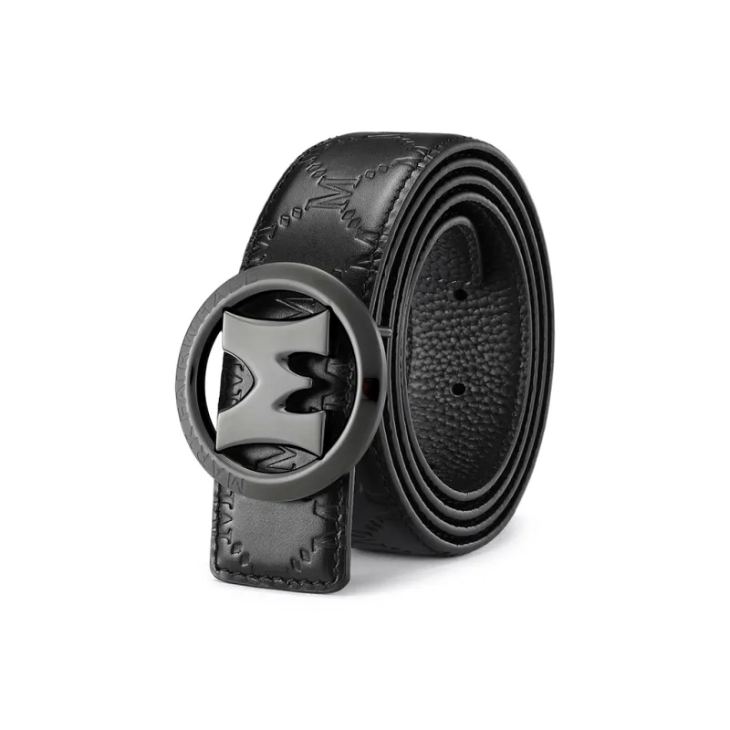 FAIRWHALE Brand Front Logo Pattern M Plate Buckle Genuine Leather Belt Top Grain Cow Leather Belt Men's Width 3.5CM-1