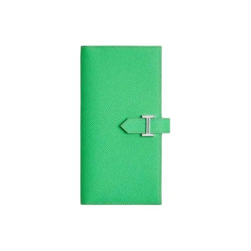 HERMES Bearn Epsom Leather Wallet Women's 0Z Vert Comics Comics Green