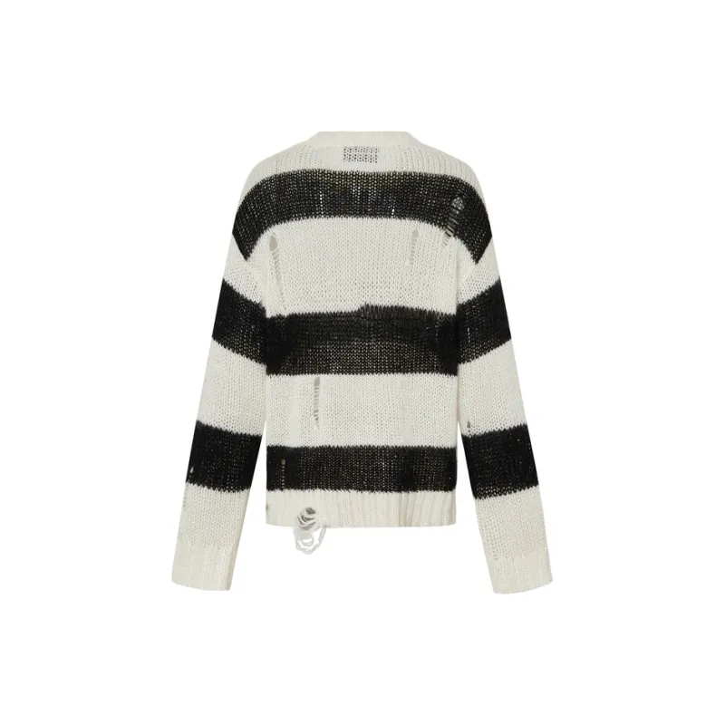 MOCO Sweater Women's White Black Stripes-1