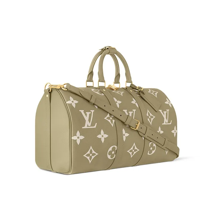 LOUIS VUITTON Keepall Embossed Leather Handbags Travel Bags Women's Khaki & Cream-1