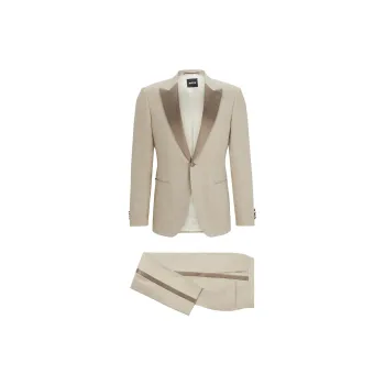 HUGO BOSS Slim-Fit Tuxedo In Micro-Patterned Linen Business Suits Men's Brown