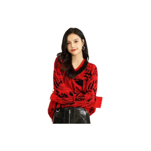 Vidolas Cashmere Sweaters Women's Elegant Poetic Red