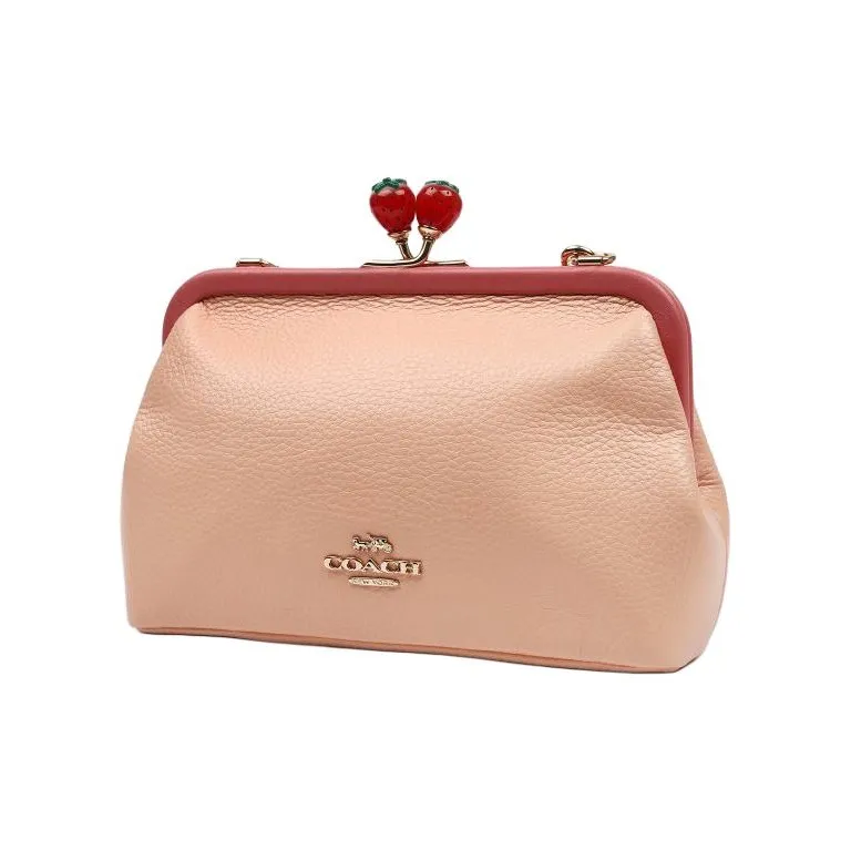 COACH Kisslock Leather Shoulder Bag Crossbody Bag Medium Size Women's Nude Pink & Fuchsia-1