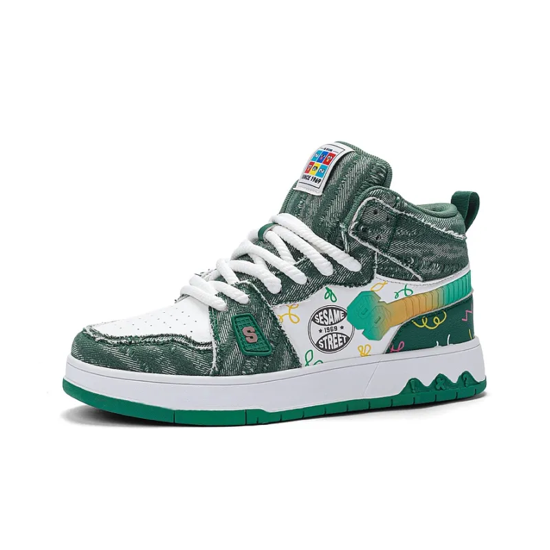 SESAME STREET Cushioned Wear-Resistant Lightweight Height Increasing High-Top Skateboard Shoes Unisex-1