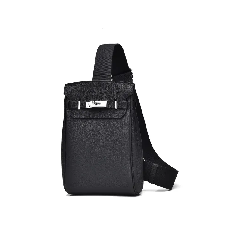 Ceion Keust Top Grain Cow Leather Sling Bag Medium Size Unisex Black-1