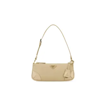 PRADA Re Edition Recycled Nylon Mixed With Shiny Leather Handbag Shoulder Bag Women's Sand