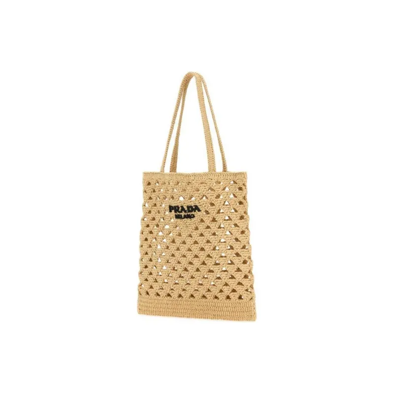 PRADA Straw One Shoulder Handbag Women's Yellow-1