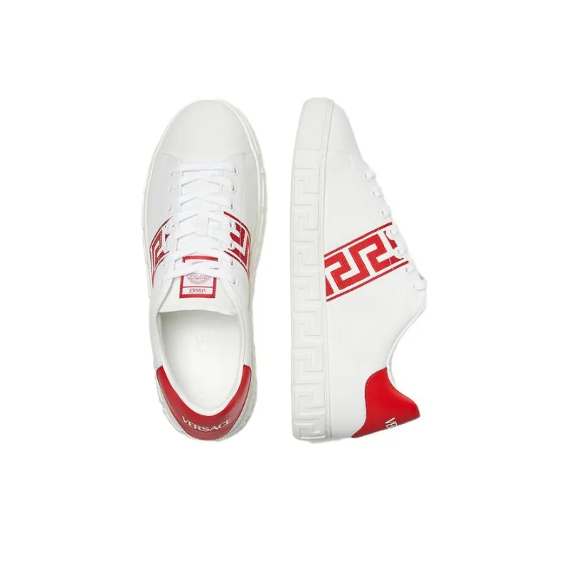 VERSACE Abrasion Resistant Low Top Skateboard Shoes Men's White Red-3