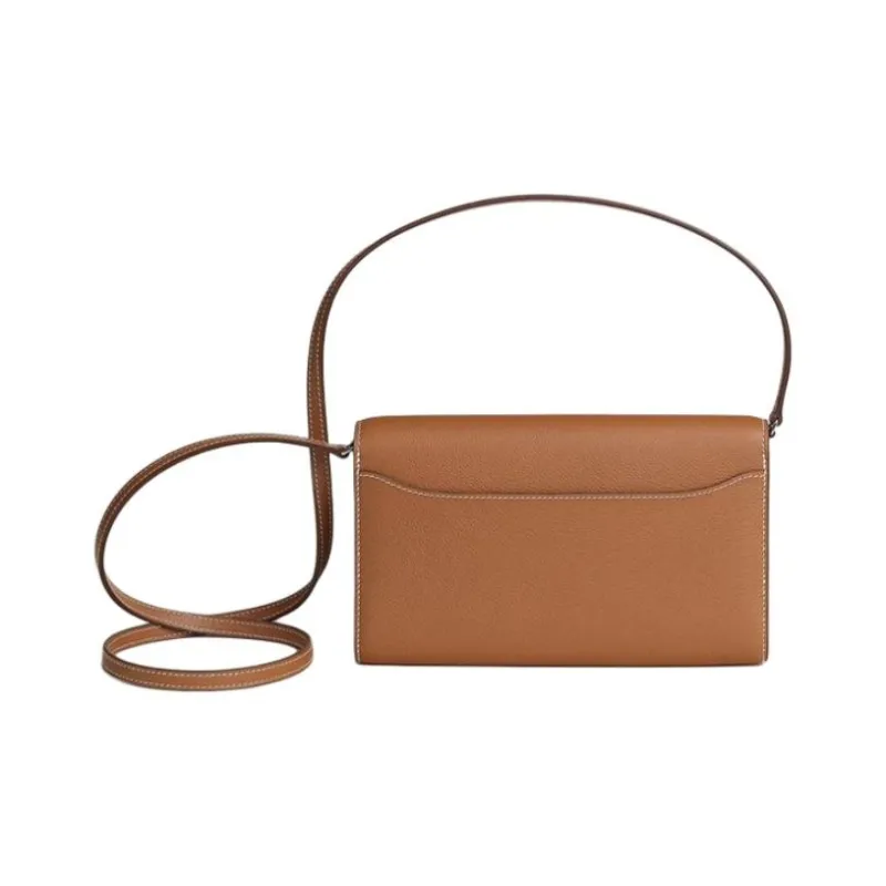 HERMES Constance Long To Go Evercolor Leather Cavale Canvas Wallets Shoulder Bag Crossbody Bag Women's Brown-2