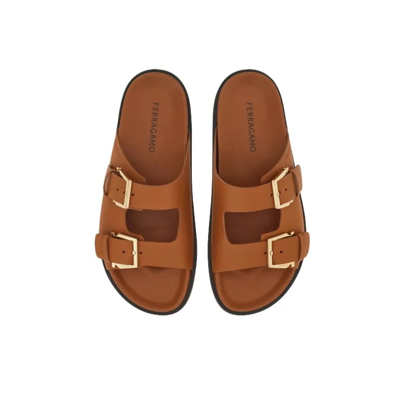 FERRAGAMO Rubber Sole Slip-Resistant Slide Slippers Men's Brown-2