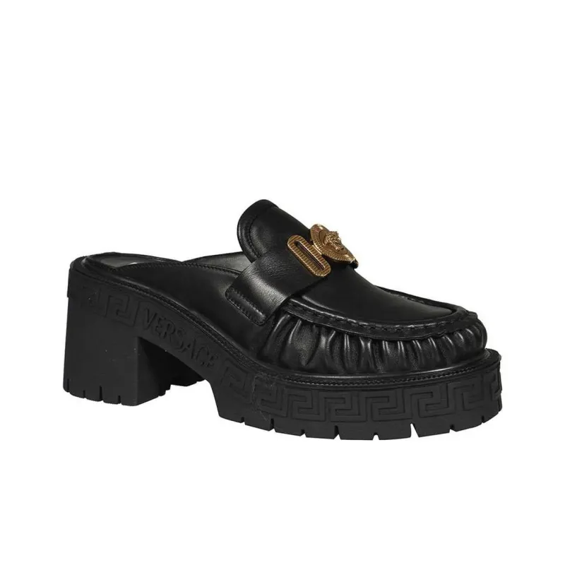 VERSACE MEDUSA BIGGIE Series Women's Casual Shoes Open-Toe Flat Women's Black-1