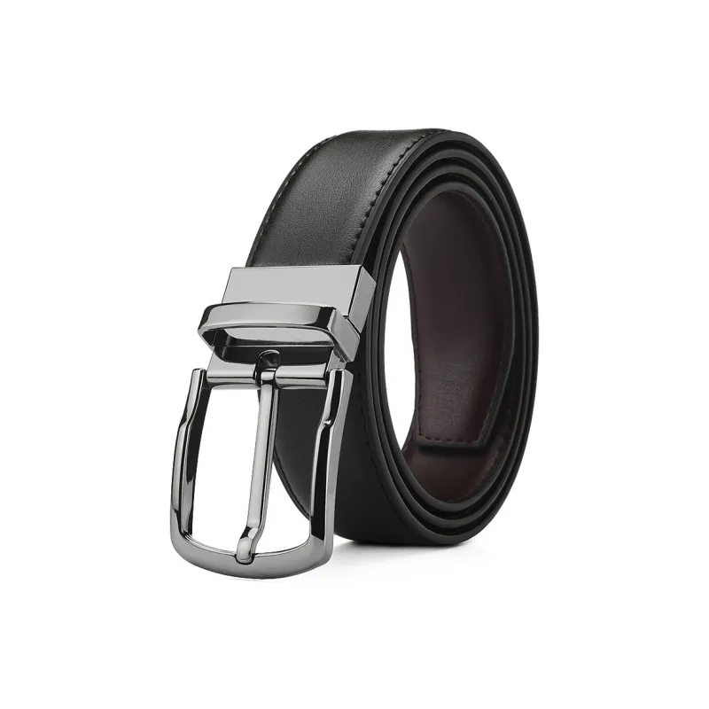 AAJF Business Pin Buckle Rotating Cow Leather Black Korean Style Leather Belts Men's-1