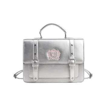 UNITE STAR PU Satchel Bag Messenger Bag Portable Backpack Medium Size Women's Black/Silver/Brown