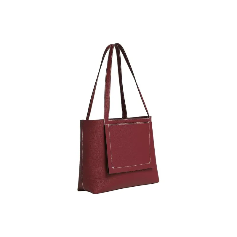 HERMES Cabasellier Clemence Calfskin Tote Bag Shopping Bag Shoulder Bag Handbag Women's 55 Rouge Hermes Red-1
