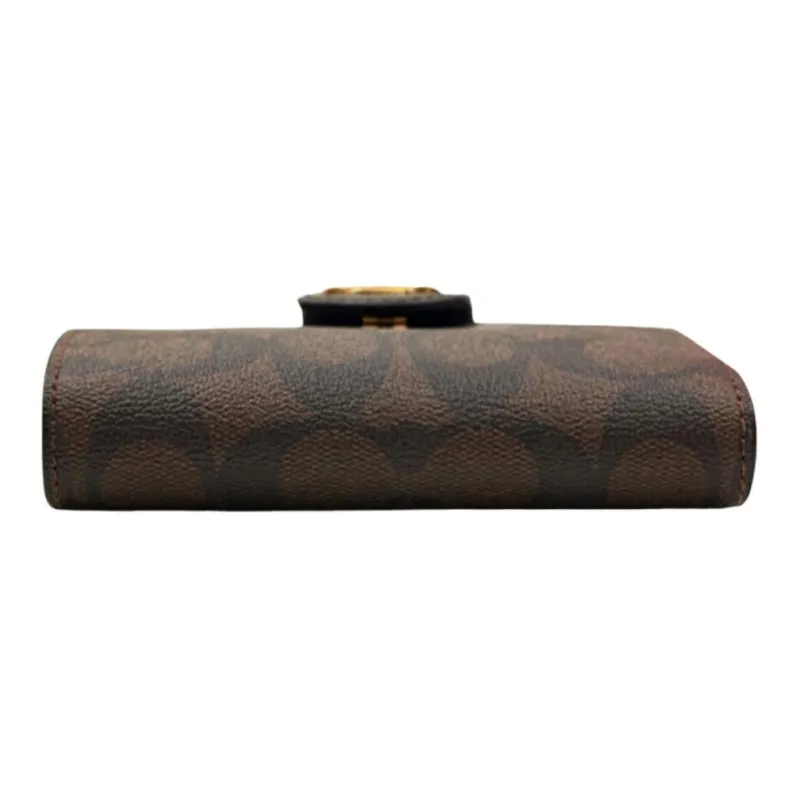 COACH Corner Zip Canvas With Leather Wrist Bag Clutch Mahjong Wallet Medium Size Women's Dark Brown/Black-4
