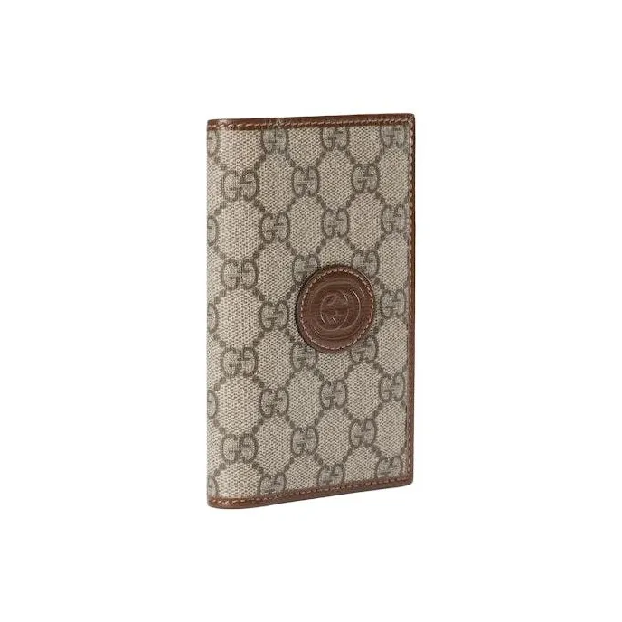 GUCCI GG Retro Series Canvas With Leather Binding Card Holder Wallet Passport Holder Men's Brown-2