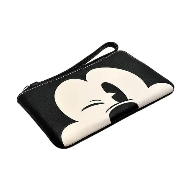 COACH Disney Collaboration Corner Zip Pebbled Leather Wrist Bag Wallet Large Size Women's Bronze & Black Multicolor-1