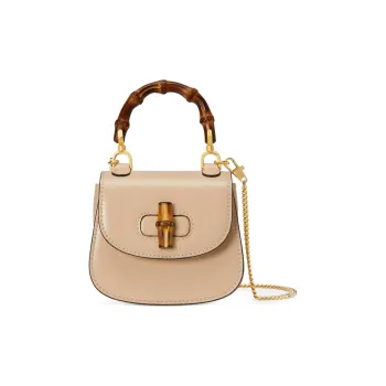 GUCCI Bamboo 1947 Leather Handbag, Shoulder Bag, Crossbody Bag Extra Mini Women's Light Beige
