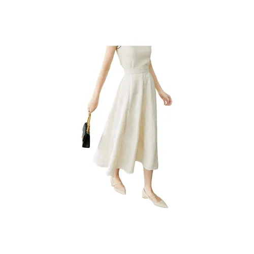 Late White Casual Long Skirts Women's Off White