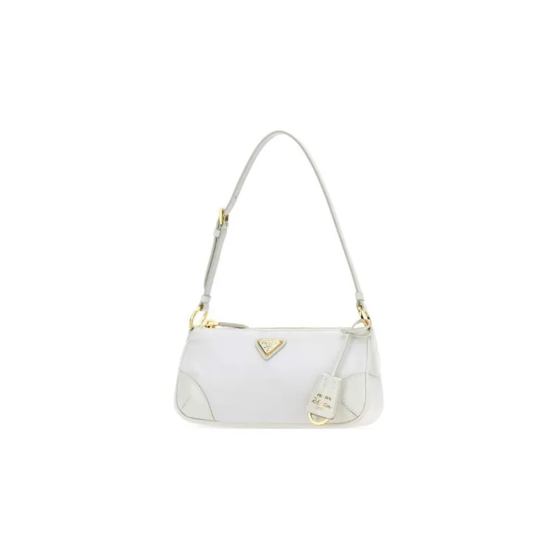 PRADA Re-Edition Recycled Nylon Mixed With Shiny Leather Handbag Shoulder Bag Women's White-1
