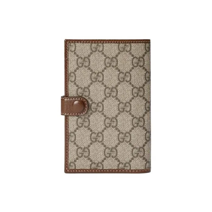 GUCCI GG Retro Series Canvas With Leather Binding Card Holder Wallet Passport Holder Men's Brown-4