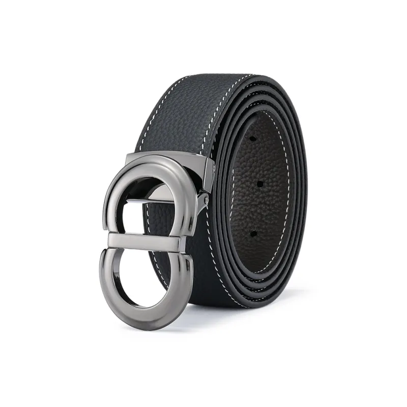 FAIRWHALE Fashion Ring Plate Buckle Dual Use Genuine Leather Belt Top Grain Cow Leather Belt Men's Width 3.5CM-0